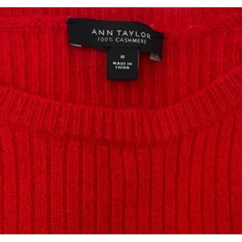 Ann Taylor 100% Cashmere Sweater Red Purple Colorblock Thick Plush *Kitten Soft*